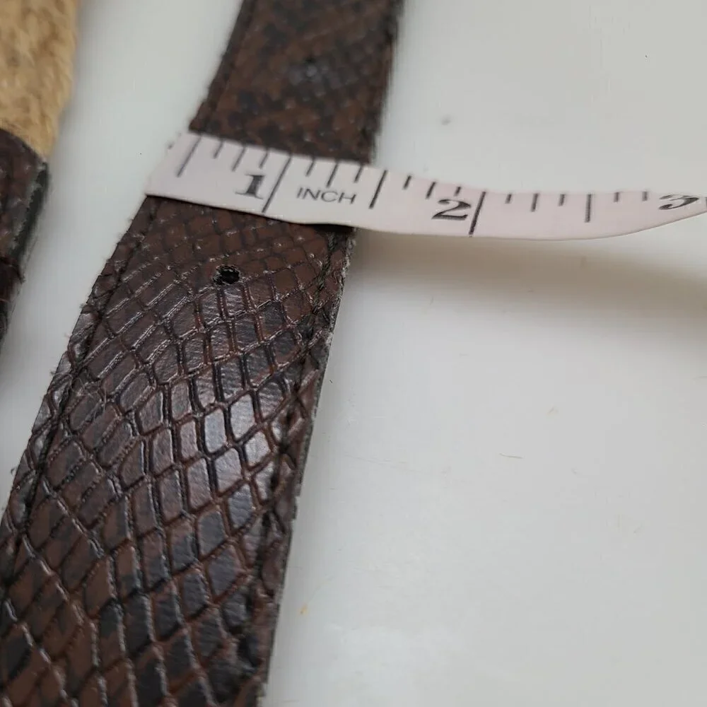 Vintage 80s 90s Women's Skinny  Brown Leather Braided Woven Jute Straw Belt